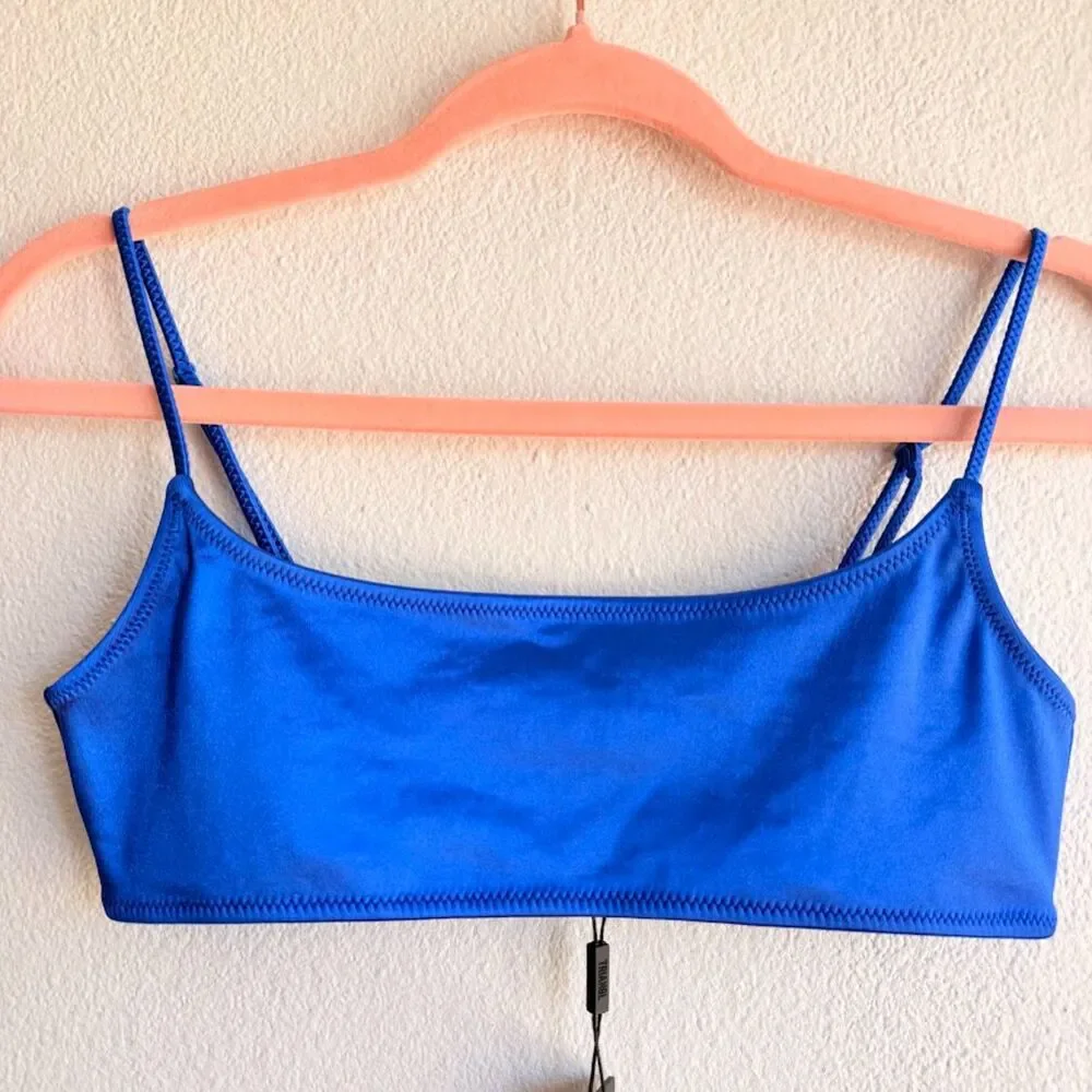 TRIANGL MICA Crop Bikini Top in Shiny Cobalt Blue Stretch Satin size M NWT